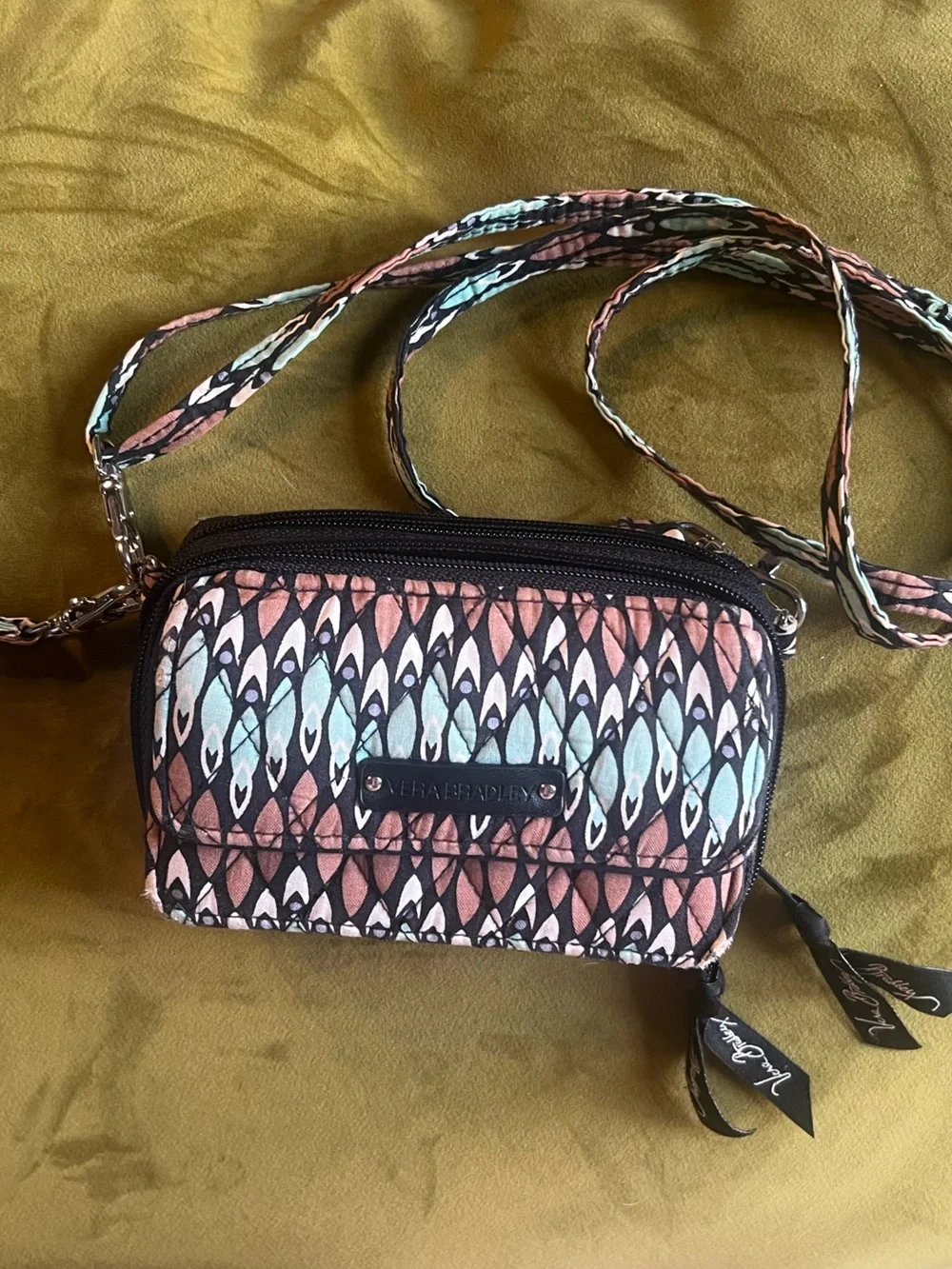 Vera Bradley Teal Pink Patterned Crossbody Bag - Picture 1 of 7